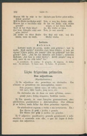 Lição trigesima primeira. - Dos adjectivos. (Eigenschaftswörter.)