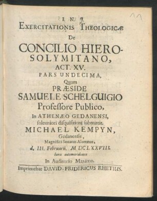 Exercitationis Theologicae De Concilio Hierosolymitano, Act. XV. Pars Undecima