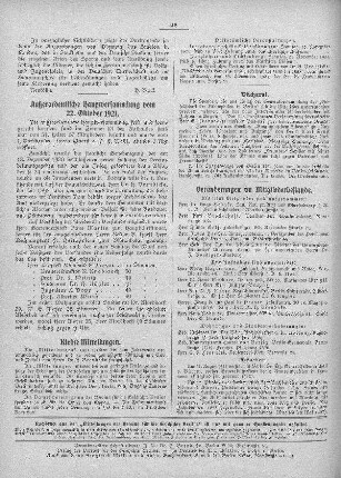 Außerordentliche Hauptversammlung vom 22. Oktober 1921