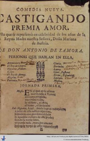 Castigando premia amor : comedia nueva