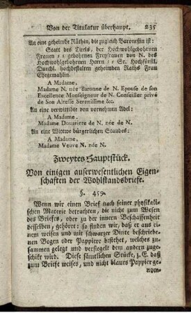 Zweytes Hauptstück. Von einigen auserwesentlichen Eigenschaften der Wohlstandsbriefe