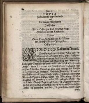 No: 8. Copia Instrumenti appellationis ad Caesaream Maiestatem ...