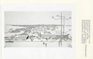 Botanischer Garten, Berlin-Lichterfelde (Diplomarbeit bei Willy Kreuer): Perspektivische Ansicht (Vogelschau)