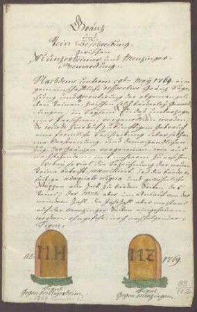 Grenz- und Steinbeschreibung zwischen den Gemarkungen von Münzesheim und Menzingen