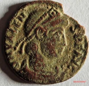 Römische Münze, Nominal Centenionalis, Prägeherr Valens, Prägeort Aquileia, Original