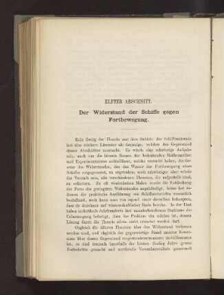 ELFTER ABSCHNITT. Der Widerstand der Schiffe gegen Fortbewegung.