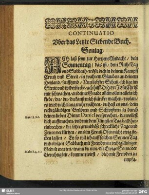 Uber das Letzte Siebende Buch. Sontag