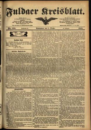Erste Ausgabe vom Samstag, den 03. Oktober 1908.