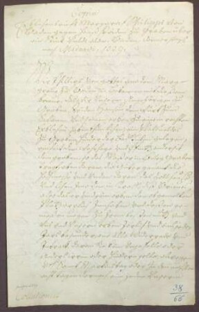 Erblehenbrief des Markgrafen Philipp I. von Baden für den Schwanenwirt Hans Frid zu Graben über ein Feld daselbst hinter der Badstube