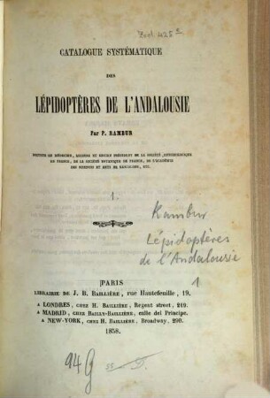 Catalogue systématique des lépidoptères de l'Andalousie