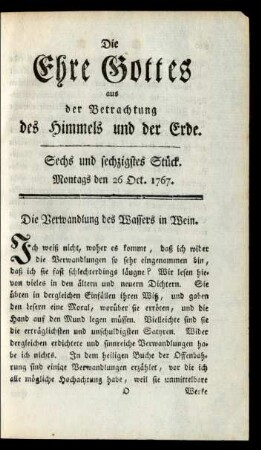 Sechs und sechzigstes Stück. Montags den 26 Oct. 1767
