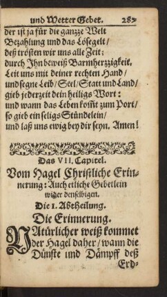 Das VII. Capitel. Vom Hagel/ Christliche Erinnerung: [...]
