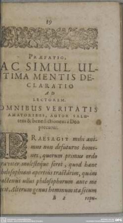 PRAEFATIO, AC SIMUL ULTIMA MENTIS DECLARATIO AD LECTOREM.