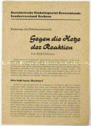 Flugschrift der SED gegen Angriffe auf die Partei aus den Westzonen