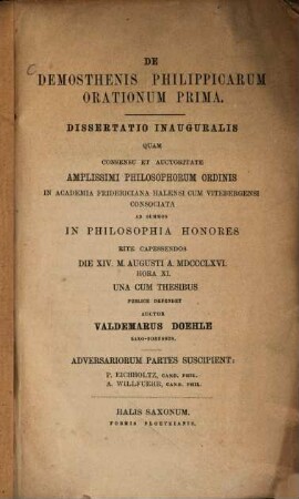 De Demosthenis Philippicarum orationum prima