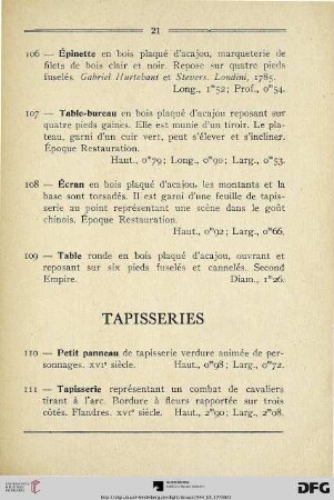 Tapisseries (Nr. 110-117)