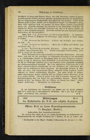 Mitteilungen des Reichsbundes für R.-U. und religiöse Erziehung : Offener Brief an herrn Generalsuperintendenten D. Burghart, Berlin
