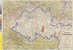 JRO-Karte Sudetenland : das deutsche Böhmen, Mähren und Schlesien ; mit endgültigen Reichsgrenzen, Gau-, Regierungsbezirks- und Bezirksgrenzen