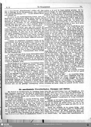 Die amerikanische Uhrenfabrikation, Uhrenaus- und Einfuhr