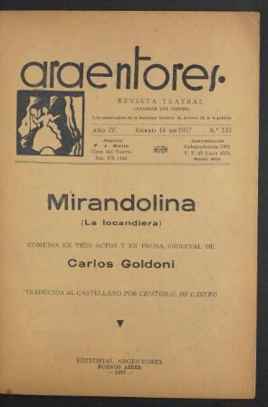 1937013300: Mirandolina : comedia en tres actos y en prosa