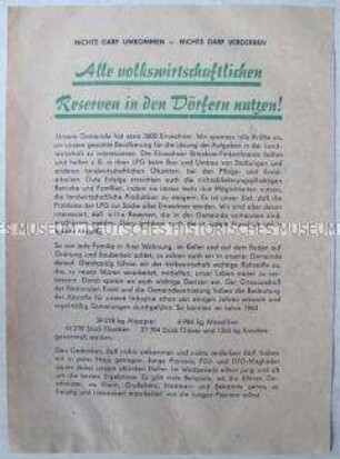 Propagandaflugblatt der Nationalen Front zur besseren Nutzung von Sekundärrohstoffen