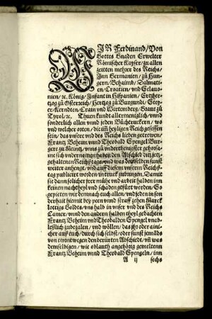 Wir Ferdinand Von Gottes Gnaden Erwelter Römischer Keyser