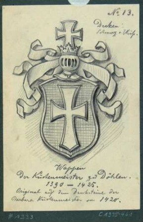 Das Wappen der Familie Küchenmeister vom Grabstein der Barbara Küchenmeister auf dem Friedhof in Döhlen (Freital)