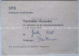 Delegiertenausweis zur Unterbezirkskonferenz der SPD in Dresden