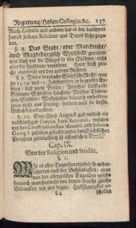 Cap. IX. Von der Religion und Studiis.