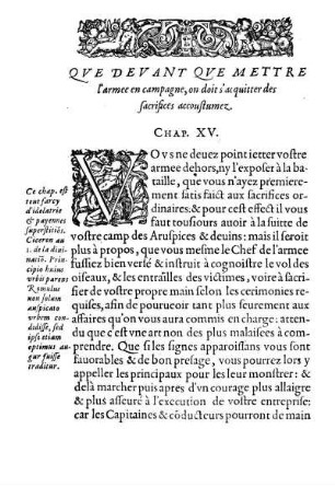 Qve Devant Qve Mettre l'armee en campagne, on doit s'acquitter des sacrifices accoustumez. Chap. XV.