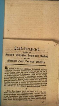 Landesvergleich zwischen dem Königlich Preußischen Fürstenthum Ansbach und dem Fürstlichen Hause Oettingen-Spielberg