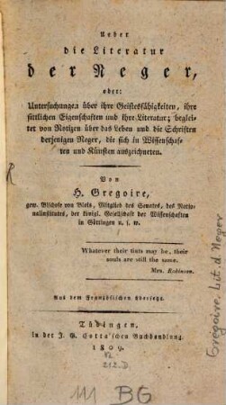 Über die Literatur der Neger ...