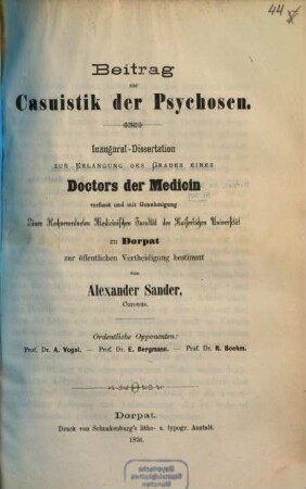 Beitrag zur Casuistik der Psychosen