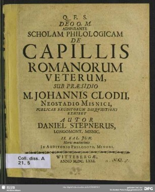 Scholam Philologicam De Capillis Romanorum Veterum