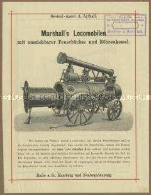 Lokomobilen von der Firma Marshall, Sons und Co in England
