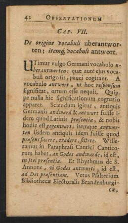 Cap. VII. De origine vocabuli uberantworten: itemque vocabuli antwort.