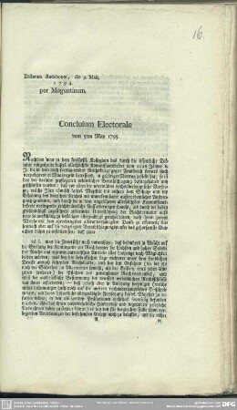 Conclusum Electorale vom 5ten May 1795