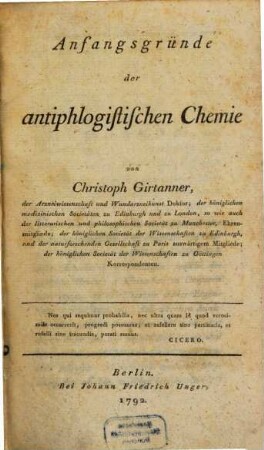 Anfangsgründe der antiphlogistischen Chemie