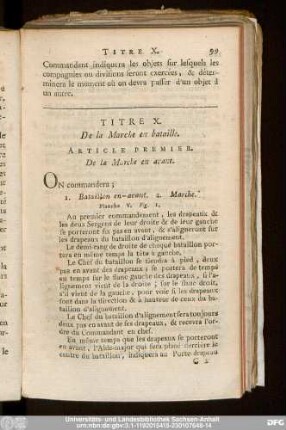 Article Premier. De la Marche en avant.