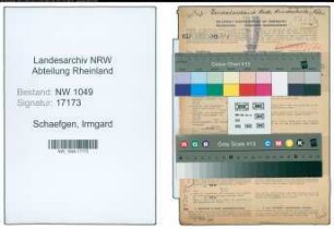 Entnazifizierung Irmgard Schaefgen , geb. 26.01.1916 (Kindergaertnerin)