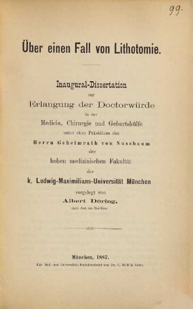 Über einen Fall von Lithotomie : Inaug.-Diss.