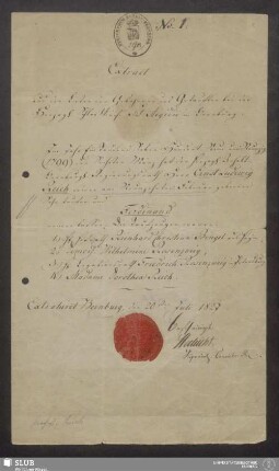 1: Extract aus den Listen der Gebohrnen und Getauften bei der Herzogl. Schloßkirche Sct. Aegidii in Bernburg - XVII 486 4. (1) : Im Jahr Ein Tausend Sieben Hundert Neun und Neunzig (1799) den Sechsten März hat der Herzogl. Anhalt-Bernburg. Regierungsrath Herr Ernst Ludewig Reich seinen am Neunzehnten Februar gebornen Sohn Taufen und Ferdinand nennen lassen
