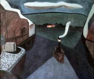 Landschaft mit Boot und Dampfer