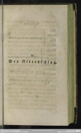 IV. Der Ritterschlag