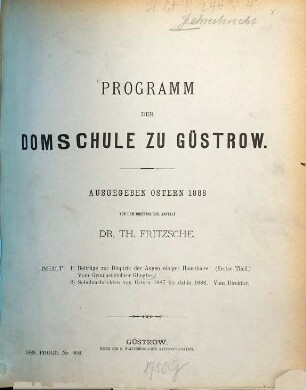 Programm der Domschule zu Güstrow : ausgegeben Ostern ... 1887/88