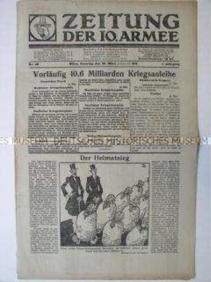 Kriegszeitung der 10. Armee u.a. zum Ergebnis der Kriegsanleihe 1916