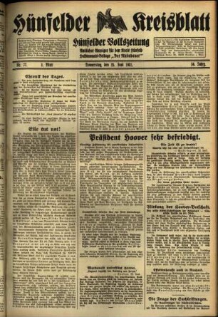 Erste Ausgabe vom Donnerstag, den 25. Juni 1931.