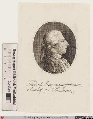 Bildnis Friedrich August (Frederick Augustus), kgl. Prinz von Großbritannien, Irland u. Hannover, 1784 Herzog von York u. Albany, 1764-1802 letzter Fürstbischof von Osnabrück