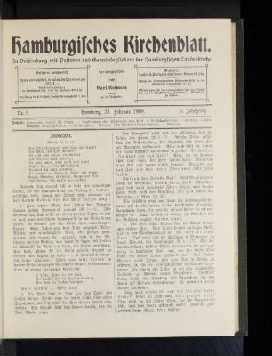 Nr. 9. Hamburg, 28. Februar 1909. 6. Jahrgang.