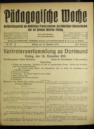 Vertreterversammlung zu Dortmund : Freitag, den 28. November 1919